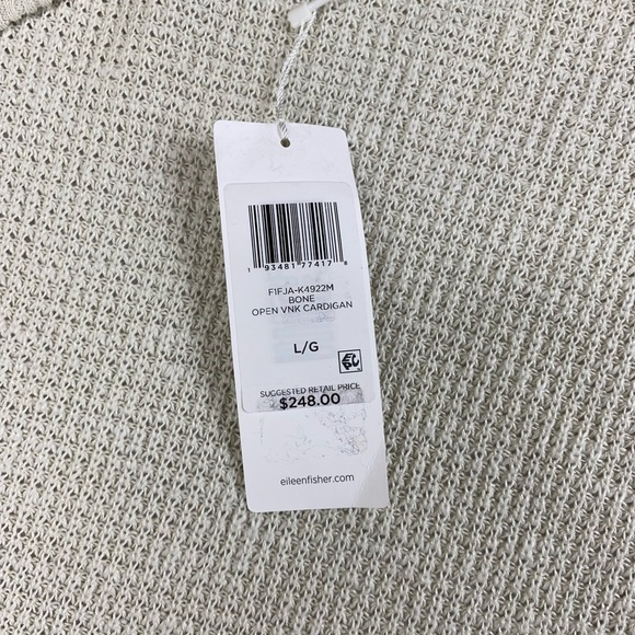 Eileen Fisher Women’s Open V Neck Cardigan Bone Long Sleeve Sweater Size L $248 - Picture 3 of 14